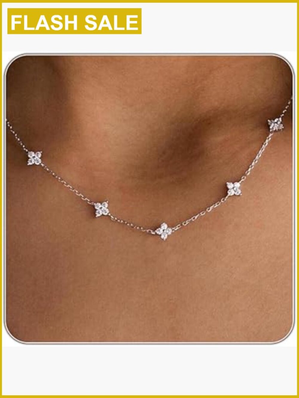 Cubic Zirconia Station Choker Necklace Adjustable 16-18 Inch Layering Necklace